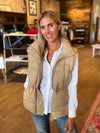 Hannah Cinch Waist Puff Vest in Tan