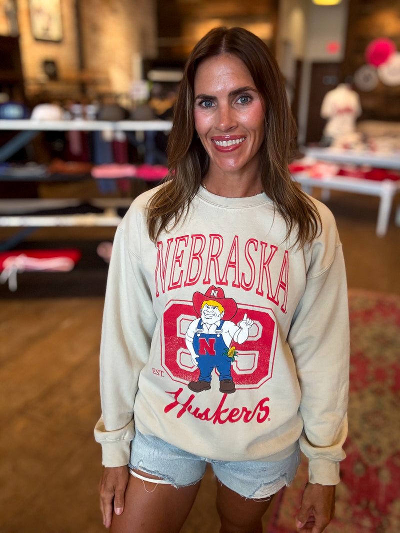 Nebraska Huskers Club Mascot Sand Thrifted Sweatshirt