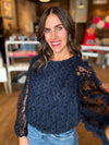 Holiday Nights Navy Mesh Sleeve Blouse