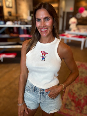 Nebraska Huskers Mascot Flag Off White Micro Cropped Tank
