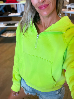 Kenna Hooded Quarter Zip Pullover in Lime