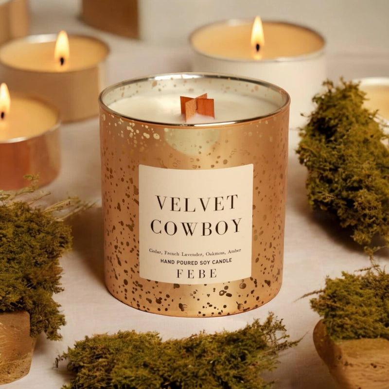 Velvet Cowboy 10 oz Gold Glass Candle