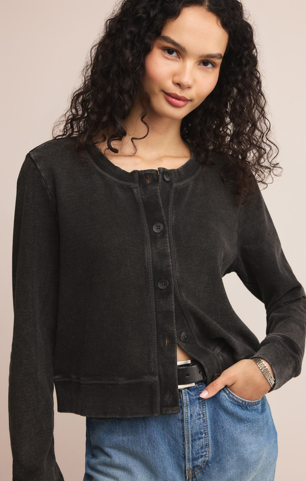 Z Supply All Day Knit Cardigan in Washed Black