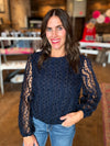 Holiday Nights Navy Mesh Sleeve Blouse