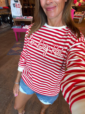 Go Big Red Simple Script Stripe Hi-Dive Sweatshirt