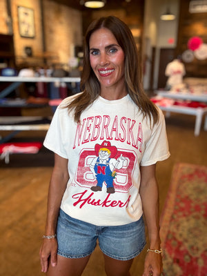 Nebraska Huskers Club Mascot Off White Thrifted Tee