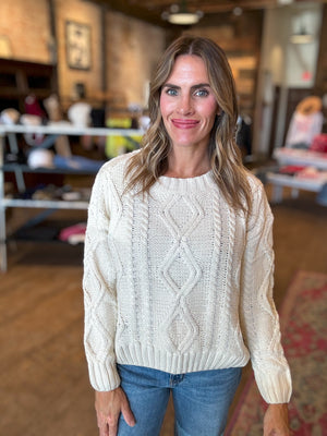 Mandi Cable Knit Sweater in Ivory