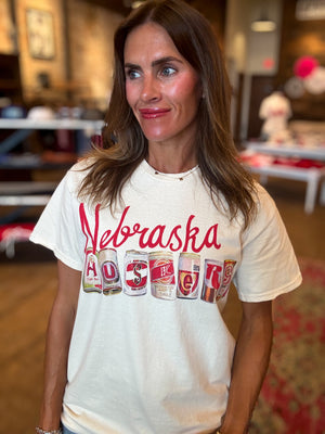 Nebraska Huskers Cans Off White Thrifted Tee
