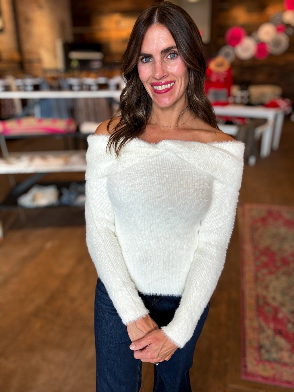 Julia Off The Shoulder Sweater in Cream