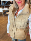 Hannah Cinch Waist Puff Vest in Tan