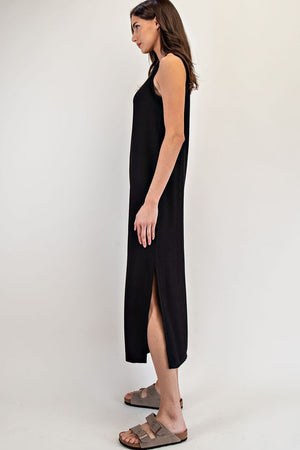 Sandy Ribbed Midi Dress in Black