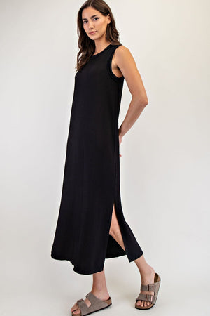 Sandy Ribbed Midi Dress in Black