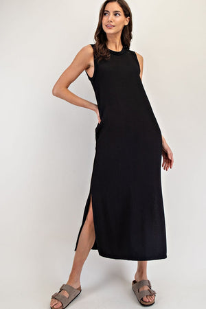Sandy Ribbed Midi Dress in Black