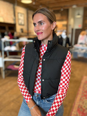 Game Day Red & White Checkered Mesh Top