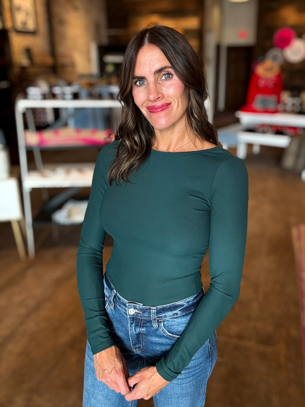 Macy Open Back Bodysuit in Emerald