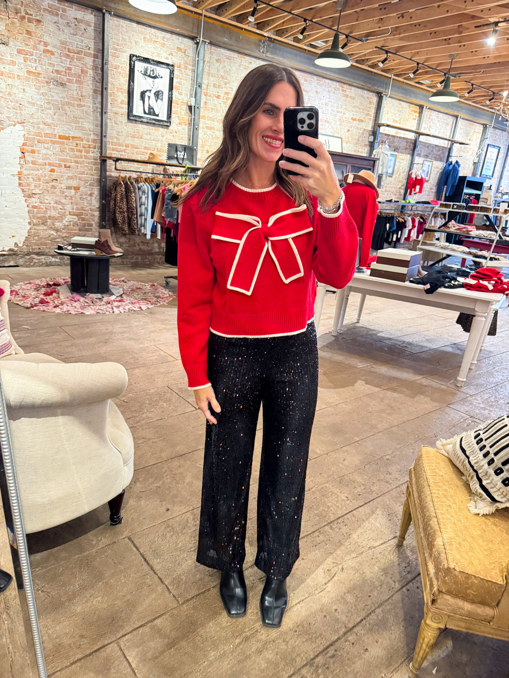 All I Want Bow Sweater in Red