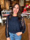 Holiday Nights Navy Mesh Sleeve Blouse