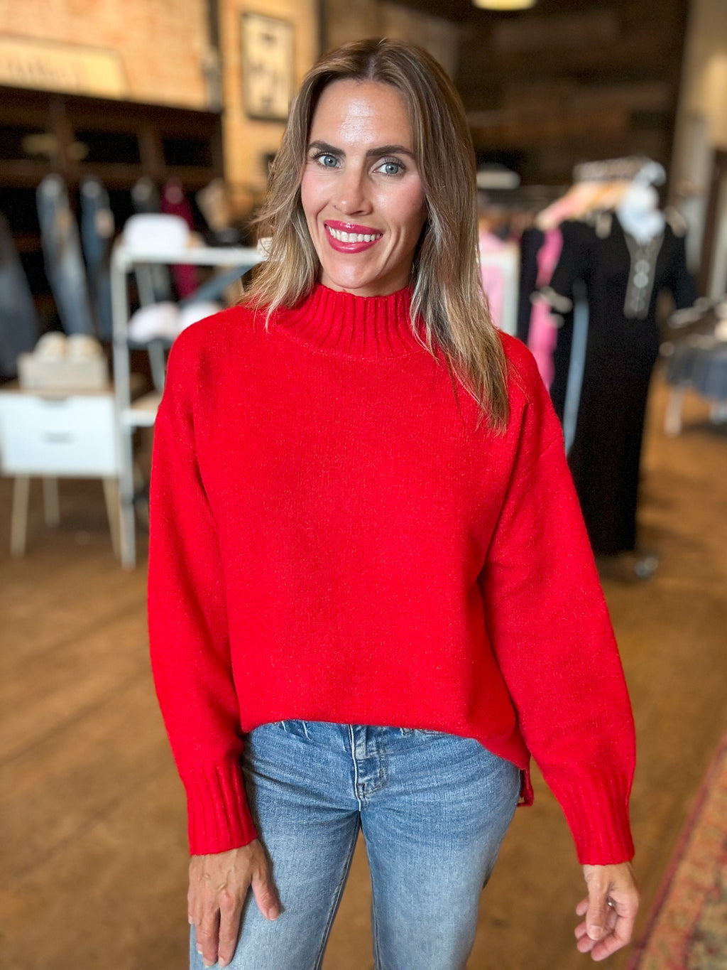 Kelsea Ribbed Trim Mock Neck Sweater