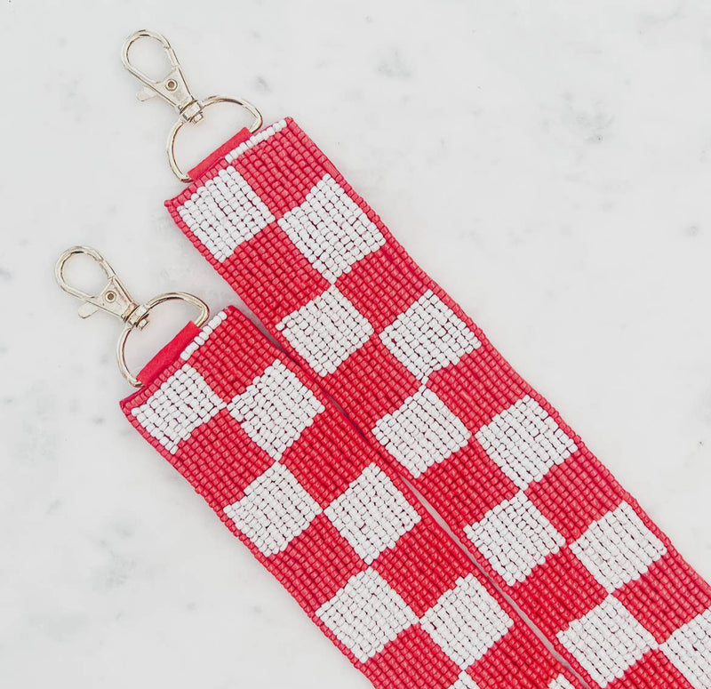 White Clear Crossbody & Checkered Red/White Beaded Strap
