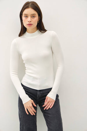 Ribbed Mock Neck Top in Ivory