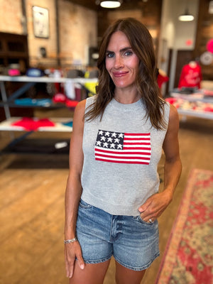 American Flag Sleeveless Sweater Top