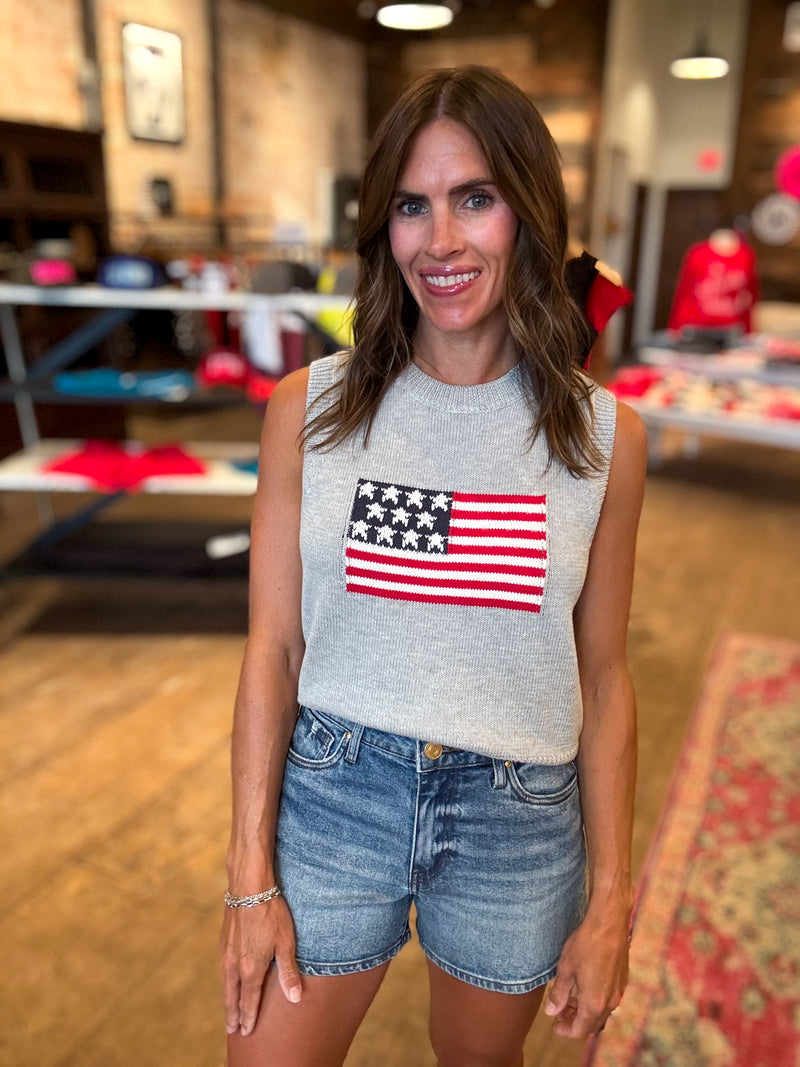 American Flag Sleeveless Sweater Top