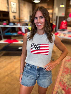 American Flag Sleeveless Sweater Top