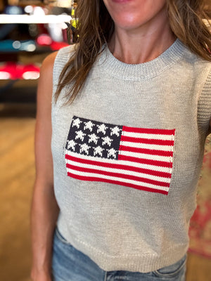 American Flag Sleeveless Sweater Top