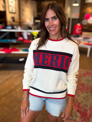"America" Graphic Long Sleeve Crew Neck Sweater