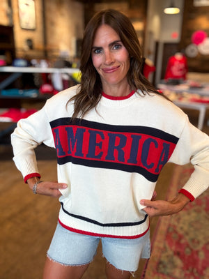"America" Graphic Long Sleeve Crew Neck Sweater