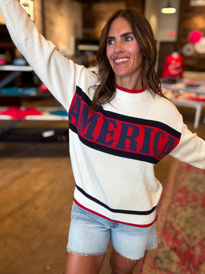 "America" Graphic Long Sleeve Crew Neck Sweater