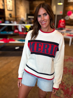 "America" Graphic Long Sleeve Crew Neck Sweater