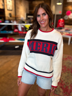"America" Graphic Long Sleeve Crew Neck Sweater