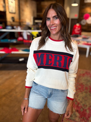 "America" Graphic Long Sleeve Crew Neck Sweater