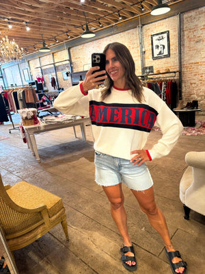 "America" Graphic Long Sleeve Crew Neck Sweater