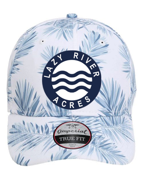 Lazy River Acres Embroidered Patch White Palm Print Hat