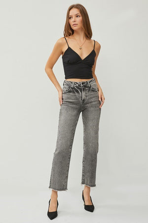 Kayler High Rise Straight Jeans in Acid Black