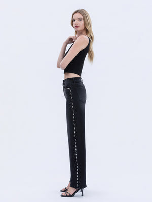Vervet Olivia Wide Leg Studded Denim