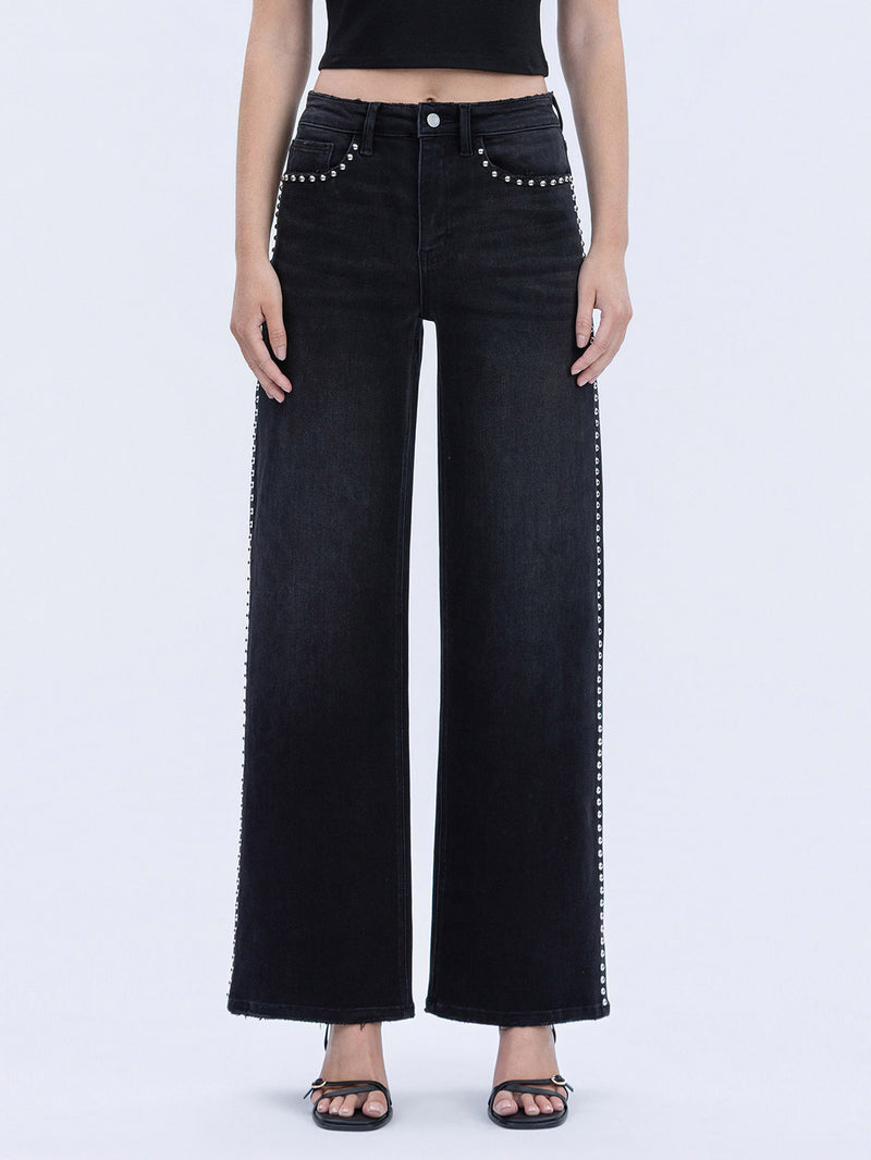 Vervet Olivia Wide Leg Studded Denim