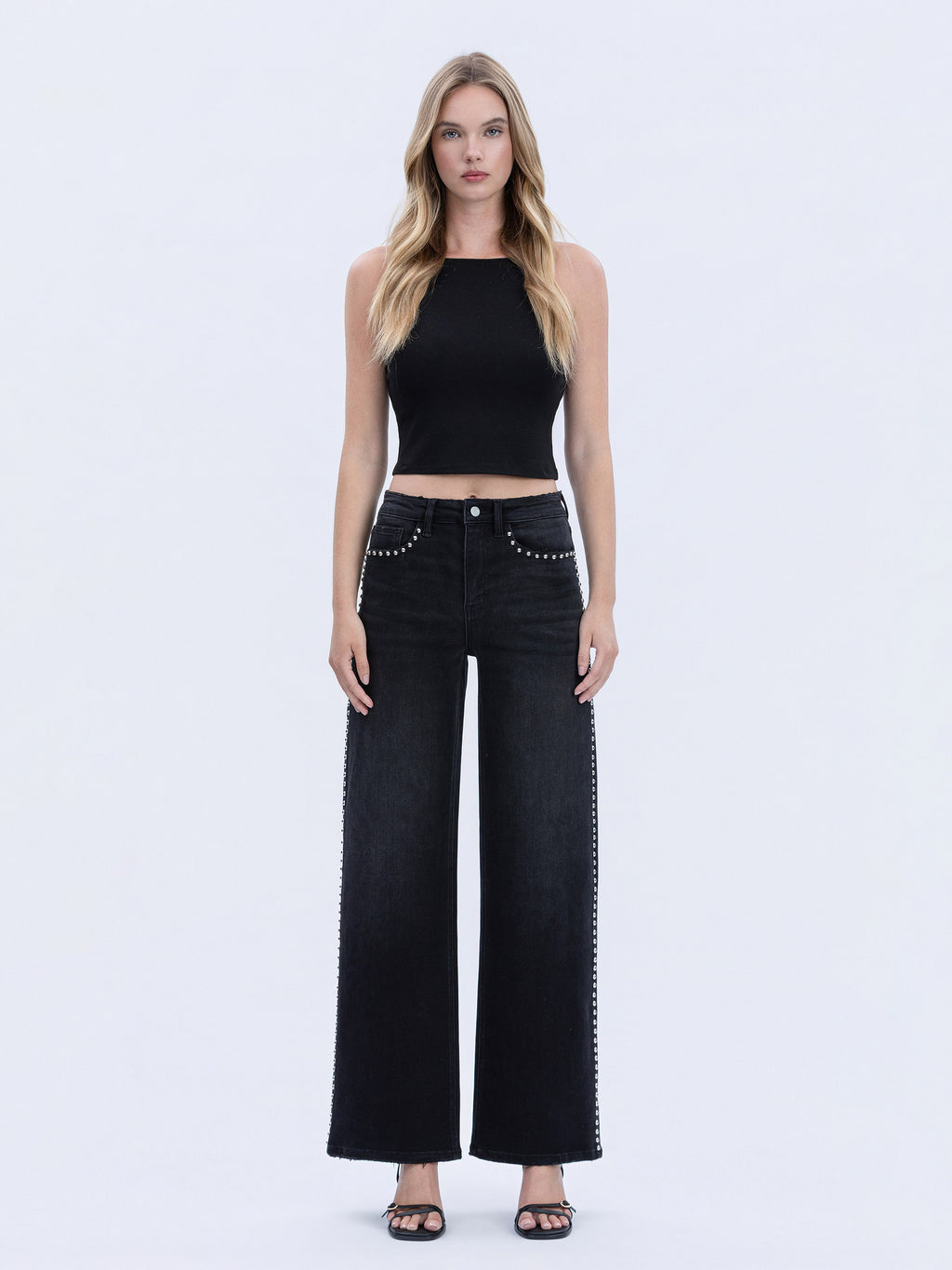 Vervet Olivia Wide Leg Studded Denim