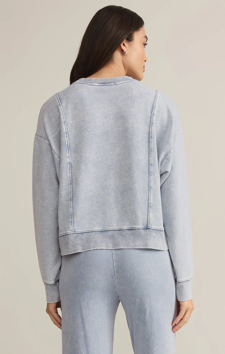Z Supply Lax Denim Knit Sweatshirt in Washed Indigo