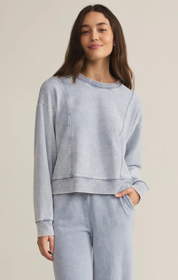 Z Supply Lax Denim Knit Sweatshirt in Washed Indigo