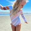 Beige Stripe Rainbow Zip Rash Guard One Piece Youth Swimsuit