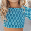 Turquoise & Blue Check Ruched 2 Piece Youth Swimsuit