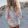 Pink Stripe Floral Long Sleeve Rash Guard Youth Swimsuit