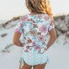 Pale Pink Floral & Mint Sea Rash Guard Youth Swimsuit