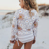 Beige Sun & Daisy Long Sleeve Rash Guard  Youth Swimsuit