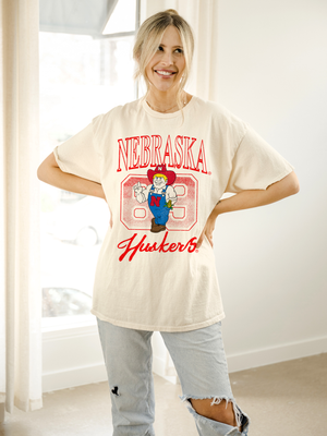 Nebraska Huskers Club Mascot Off White Thrifted Tee