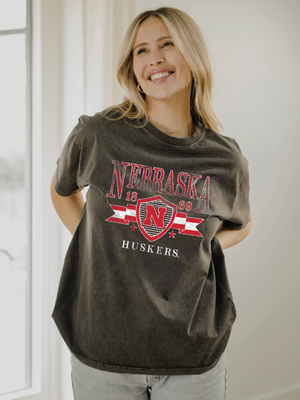 Nebraska Huskers Pep Rally Black Thrifted Tee