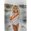 Beige Stripe Rainbow Zip Rash Guard One Piece Youth Swimsuit